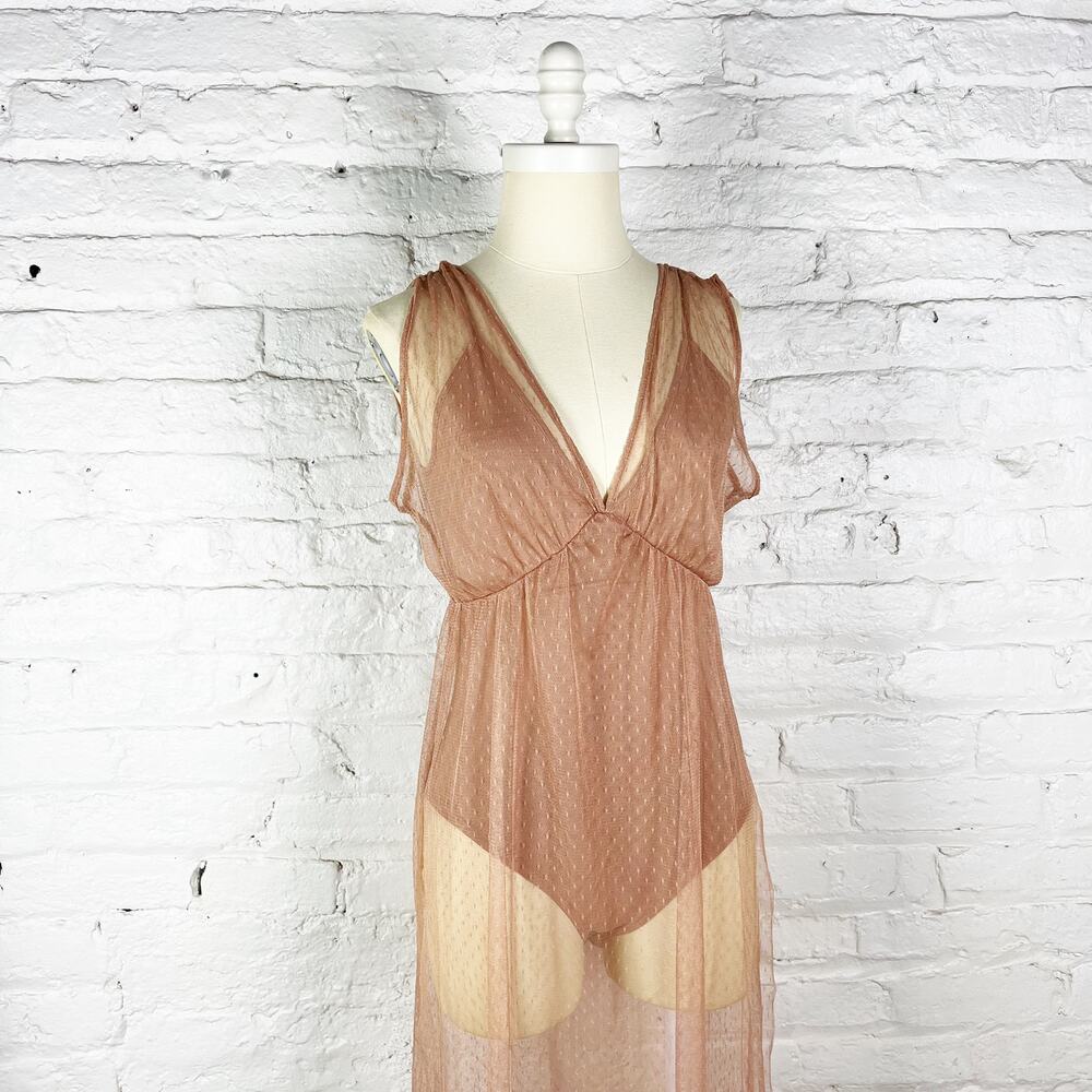 Zara dusty beige pink bodysuit with sheer mesh overlay size small